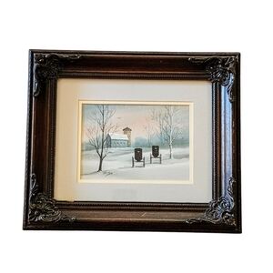 Vintage Toni Dane Amish Winter Buggy Water Color Painting Print Framed Matted